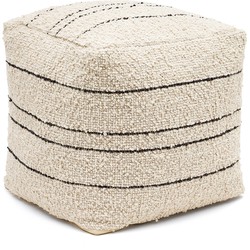 Kave Home - Beige en zwart gestreepte Micol-poef van wol 40 x 40 cm