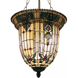 LumiLamp Hanglamp Tiffany  Ø 41x126 cm Beige Bruin Metaal Glas Hanglamp Eettafel
