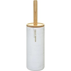 5five Toiletborstel met houder - rond - wit marmer patroon - 38 cm - Toiletborstels