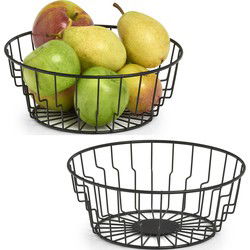 2x Ronde fruitschaal/fruitschalen van metaal zwart 24 cm - Fruitschalen