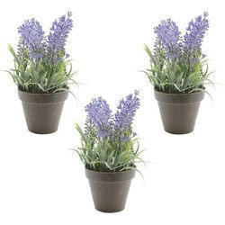 Bellatio Kunstplant - 3x stuks - lavendel - paars - 17 cm - in pot - lavandula - Kunstplanten