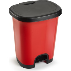 Plasticforte vuilvisbak Pedaalemmer - rood/zwart - 18 liter - 33 x 28 x 40 cm - kunststof - afval - Pedaalemmers