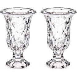 Bloemenvazen 2x stuks - Tulp model - Rhombus transparant glas - 15 x 24 cm - Vazen