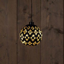 Glass Ball Baroque Black/Gold 12Cm / 10Led Warm White /