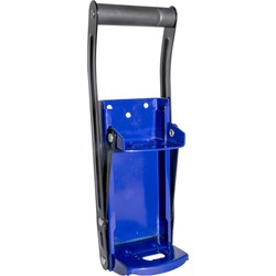 Blauwe metalen blikjespers/blik crusher met flesopener 31,5 cm - Keukengerei