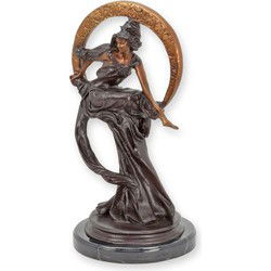 BRONZE SCULPTURE OF A LADY SITTING ON CIRCLE WITH MARBLEBASE