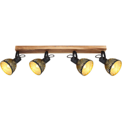 Donkerbruine houten balk met zwarte spotlight vier lichts | Plafondspots | Woonkamer | Eetkamer