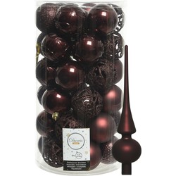 37x stuks kunststof kerstballen 6 cm incl. matte glazen piek mahonie bruin - Kerstbal