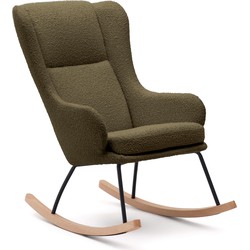 Kave Home - Maustin-schommelstoel met donkergroene schapenvacht en zwart frame van staal en beukenhout