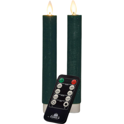 Dinerkaars wax led bewegende vlam op batterij met afstandsbediening 2 stuks h18 cm antiek groen