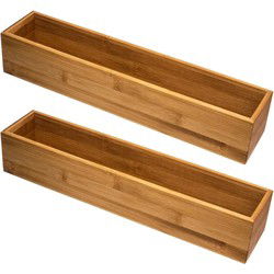 5Five Bestekbak/keuken organizer 1 vaks - 2x - bamboe - 38 x 8 x 7 cm - Bestekbakken