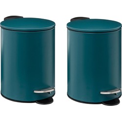 5Five kleine pedaalemmer - 2x - metaal - blauw - 3L - 16 x 25 cm - Badkamer/toilet - Pedaalemmers