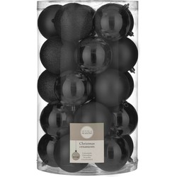 50x stuks kunststof kerstballen zwart 8 cm - Kerstbal