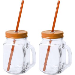 8x stuks Drink potjes van glas Mason Jar oranje deksel 500 ml - Drinkbekers