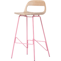 Leina bar chair - barkruk met houten zitting en roze onderstel - 75 cm
