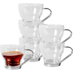 Gerimport theeglazen set - 6x stuks - 170 ml - RVS - met oor/handvat - Koffie- en theeglazen
