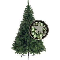 Bellatio Decorations kerstboom 240 cm met kerstballen en piek salie groen - Kunstkerstboom