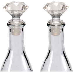 Wijnstopper/flessenstopper - 2x - kunststof - diamant geslepen look - 7 x 4 cm - Wijnafsluiters