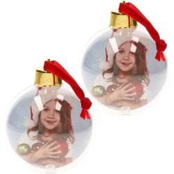 2x stuks DIY foto/fotolijst kunststof kerstballen transparant 8 cm - Kerstbal