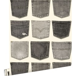 ESTAhome behang spijkerbroeken zakken grijs - 53 cm x 10,05 m - 137740