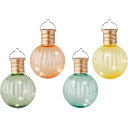 Lampion solar verlichting - set 4x - groen/turquoise/geel/oranje - 11 cm - LED - Lampionnen