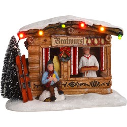 LuVille Kerstdorp Miniatuur Braadworst Marktkraam - L14 x B11 x H10 cm