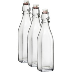 3x Limonadeflessen/waterflessen transparant 500 ml vierkant - Weckpotten