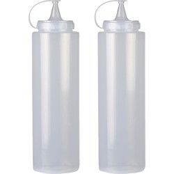 Urban Living Doseerfles/sausfles - 2x - kunststof - met schenktuit - 1000 ml - 28 cm - Garneergerei