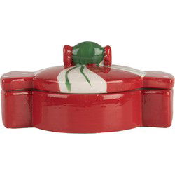 Clayre & Eef Voorraadpot 14x10x8 cm Rood Wit Keramiek