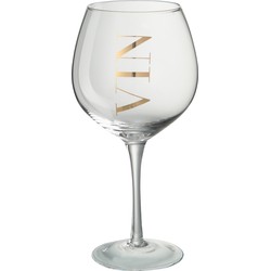 Wijnglas | Glas | Transparant - Goud | 10x10x (h)20.5 Cm