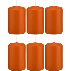 6x Kaarsen oranje 5 x 8 cm 18 branduren sfeerkaarsen - Stompkaarsen