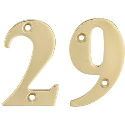 AMIG Huisnummer 29 - massief messing - 10cm - incl. bijpassende schroeven - gepolijst - goudkleur - Huisnummers