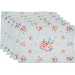 Clayre & Eef Placemats Set van 6  48x33 cm Groen Katoen Bloemen Tafelmat