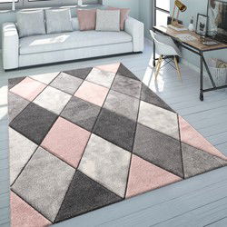 Laagpolig Vloerkleed Lareva - Geruit Design - Roze - 120x170 cm