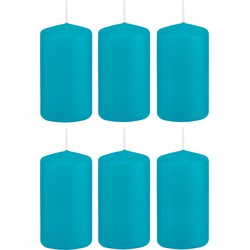 6x Kaarsen turquoise blauw 5 x 10 cm 23 branduren sfeerkaarsen - Stompkaarsen