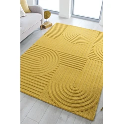 Zen vloerkleed - Japandi - Laagpolig - 100% Wol Modern - Okergeel - 120 X 170 CM