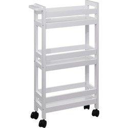 5Five Keuken of badkamer trolley 3-laags - wit - D15 x B40 x H75 cm - mdf hout - met wielen - Opberg trolley