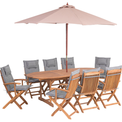 MAUI  - Tuinset voor 8 met parasol - Taupe - Acaciahout