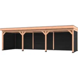Douglas overkapping 900 x 300, met zwarte achterwand en twee zijwanden, Westwood Comfort Green