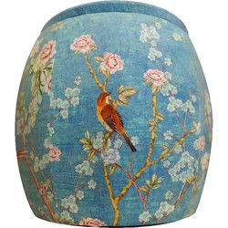 Fine Asianliving Opbergpoef Gestoffeerd Blauw Vogels Handgemaakt