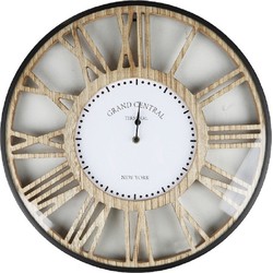 Urban Living Wandklok Grand Central - Open structuur - Dia 50 cm - hout/kunststof - beige/grijs - Wandklokken