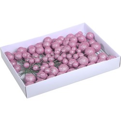 Othmar Decorations Stekers - 100x - roze - kerstballen -2/3/4 cm - Kerststukjes