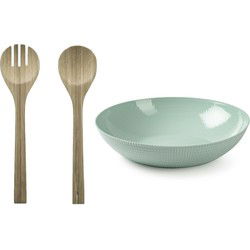 Plastic Forte Slakom/schaal met bamboe slacouvert - Kunststof - D30 cm - Saladeschalen