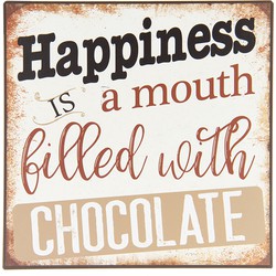 Clayre & Eef Tekstbord  25x25 cm Wit Beige Ijzer Vierkant Happiness Chocolate Wandbord