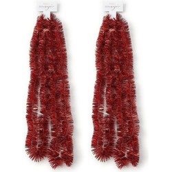 2x Kerst lametta guirlandes rood 270 cm kerstboom versiering/decoratie - Kerstslingers