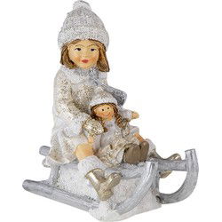 Clayre & Eef Beeld Kind 10x5x10 cm Wit Grijs Kunststof