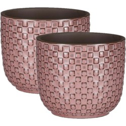 2x Stuks Plantenpotten/bloempotten keramiek roze - D11 en H9 cm - Plantenpotten