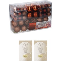 Pakket met 100x bruine kunststof kerstballen 3, 4, 6 cm met kerstbalhaakjes - Kerstbal