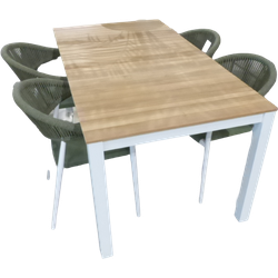 Tuinset Arashi tafel white, teak 169x90 cm met 4 stoelen Matera stoel white, green