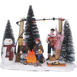 LuVille Kerstdorp Miniatuur Party op de Piste - L16 x B12 x H13 cm